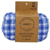 Wholesale - 2pk Blue Watercolor Plaid Printed Sponges C/P 24, UPC: 195010164009